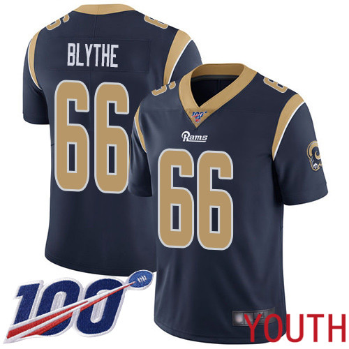 Los Angeles Rams Limited Navy Blue Youth Austin Blythe Home Jersey NFL Football #66 100th Season Vapor Untouchable